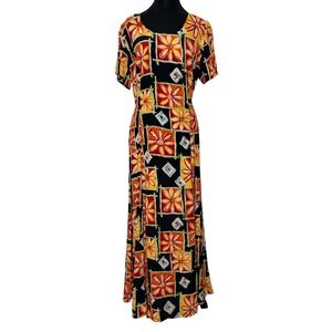 Big Hed Designs VTG 90s Floral Block TieBack Maxi Dress Garden Festival Large